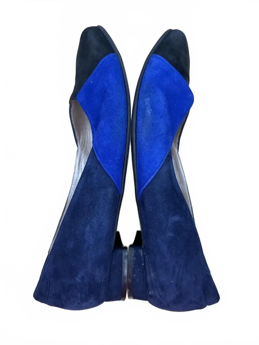 Beautifeel Colorblock Suede Pointed Toe Flats Navy Blue Y2K Vintage Style